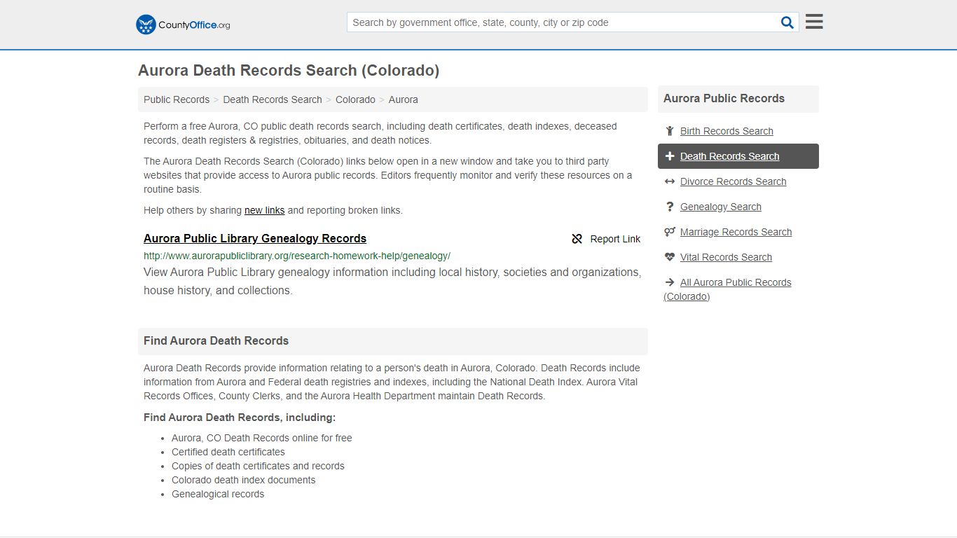 Death Records Search - Aurora, CO (Death Certificates ...