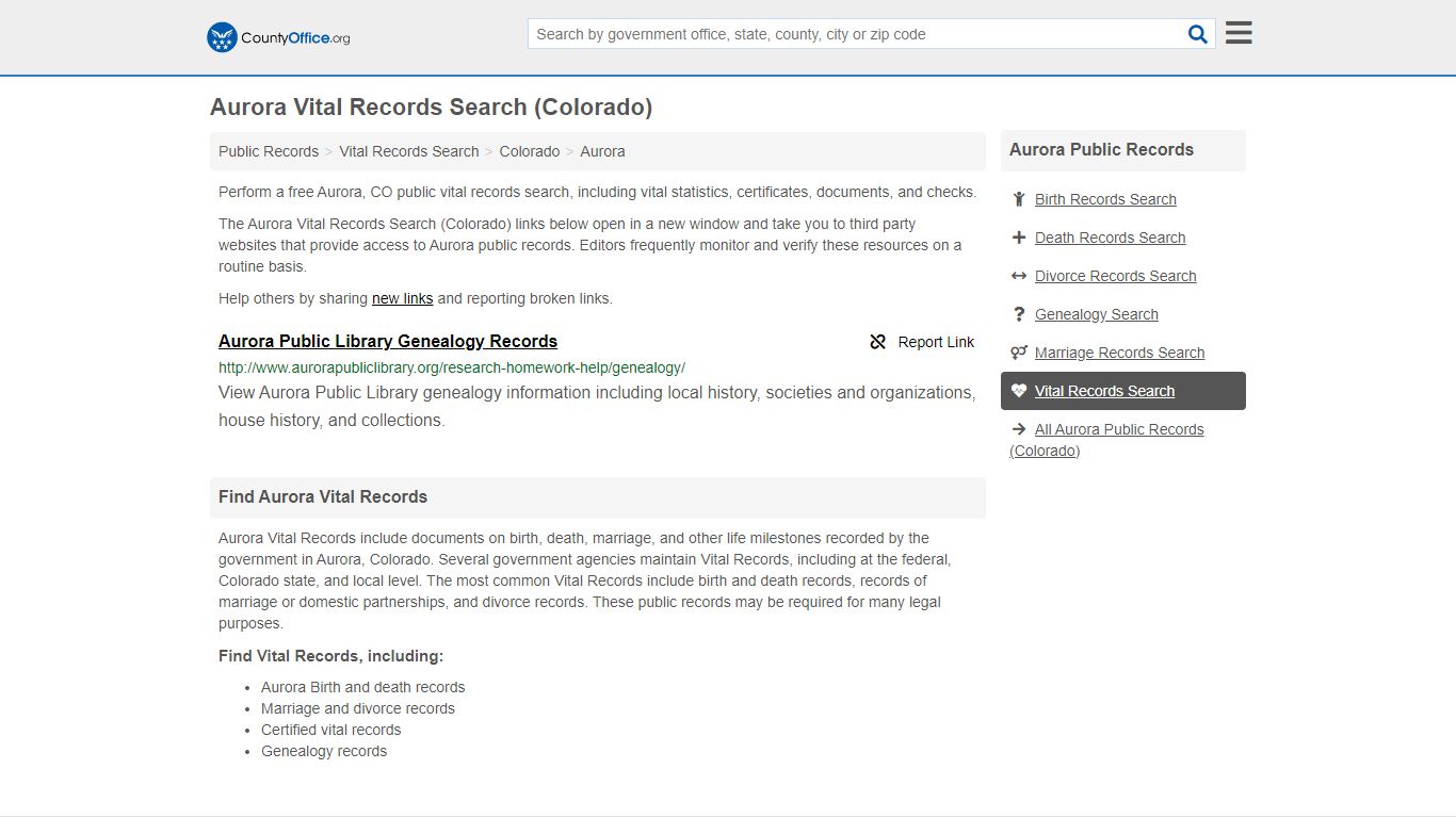Vital Records Search - Aurora, CO (Birth, Death, Marriage ...